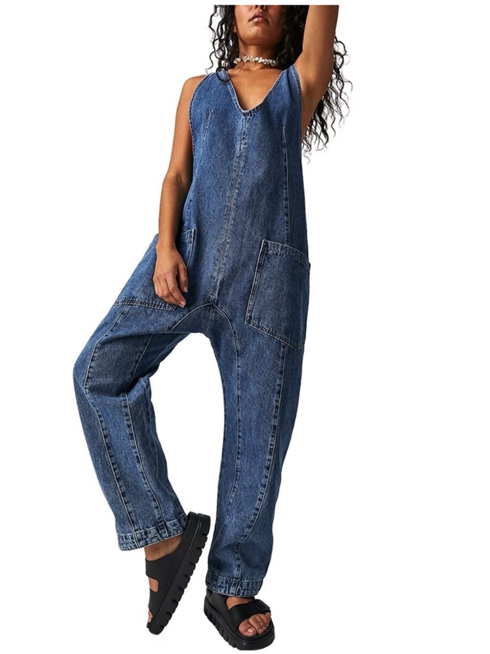 We The Free Relaxed Blue Denim Utility Jumpsuit - Picture 7 of 7
